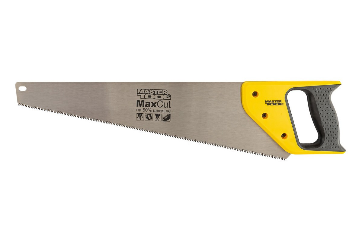 Ножівка столярна MASTERTOOL 9TPI MAX CUT 450 мм загартований зуб 3-D заточування полірована 14-2845, фото 1