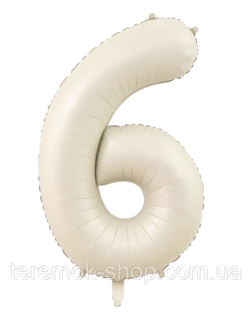 Цифра 6 куля фольгована світло-кремовий нефрит 102 см 40" в упаковці, фото 1