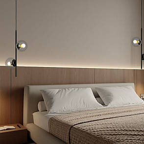 Підвісний чорний світильник на 2 лампи з 13см плафонами (52-1015-2 BK+CL), фото 3