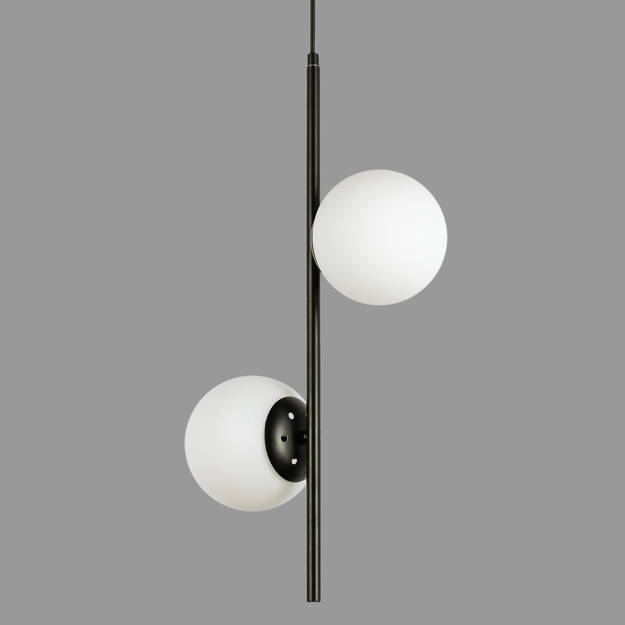 Підвісний чорний світильник на 2 лампи з 13см плафонами (52-1015-2 BK+WH)