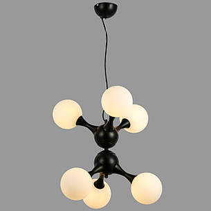 Підвісна люстра чорна "Молекула" на 6 ламп (52-9816-6 BK+WH), фото 2