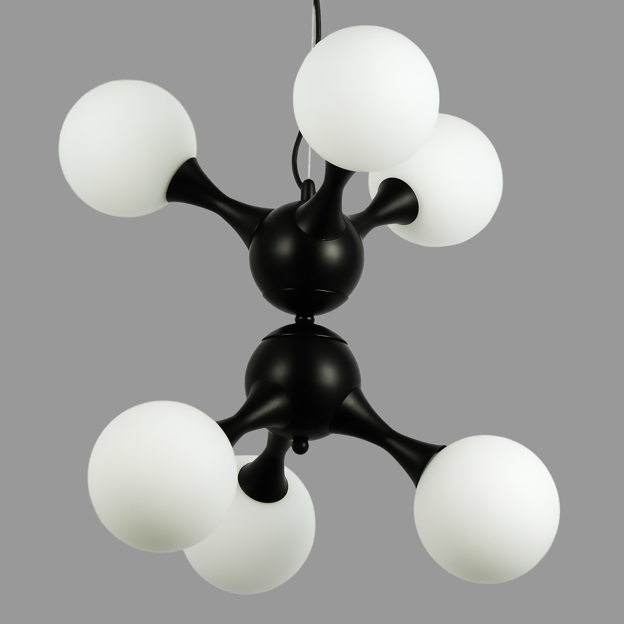 Підвісна люстра чорна "Молекула" на 6 ламп (52-9816-6 BK+WH)