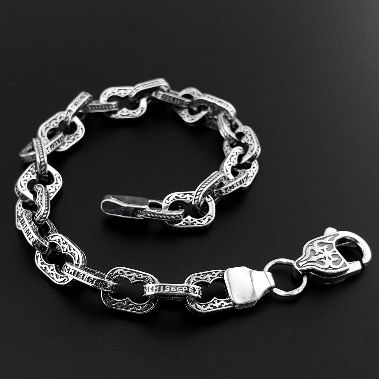 Срібний браслет чоловічий Спаси Збережи 7 мм. Браслет на руку срібний чоловічий. 19 см, фото 1