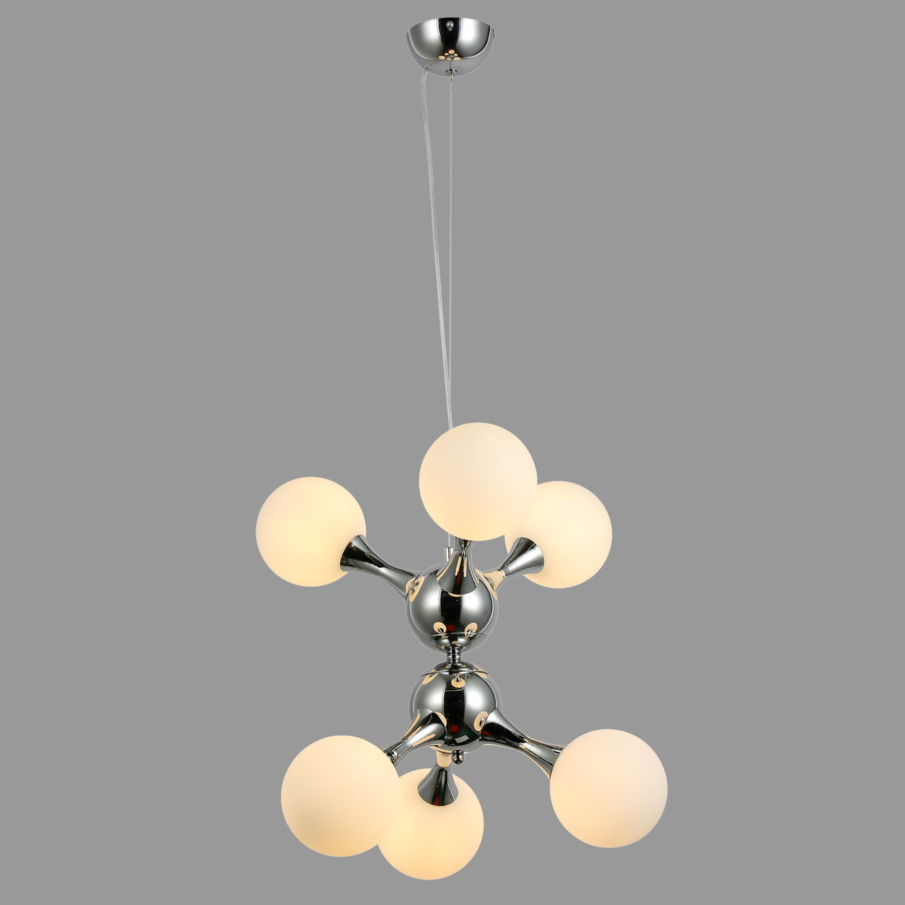 Підвісна люстра хром "Молекула" на 6 ламп (52-9816-6 CR+WH)