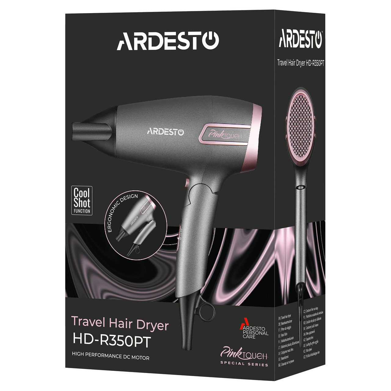 Фен HD-R350PT потужністю 2000 Вт оснащено високопродуктивним DC-двигуном, Складна ручка, Компактні розміри, фото 1