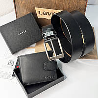 Чоловічий подарунковий набір портмоне і ремінь дерев'яній коробці Levis (518)