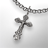 КОМПЛЕКТ: СРІБНИЙ ЛАНЦЮЖОК з ХРЕСТИКОМ, 925 проба, БІСМАРК, чорніння, 11.5 г + 2.25 г, 55 см
