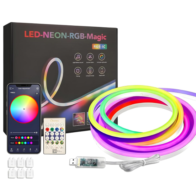 Світлодіодна неонова стрічка-шланг, керування через APP / Bluetooth, живлення USB, 5 метрів, фото 1