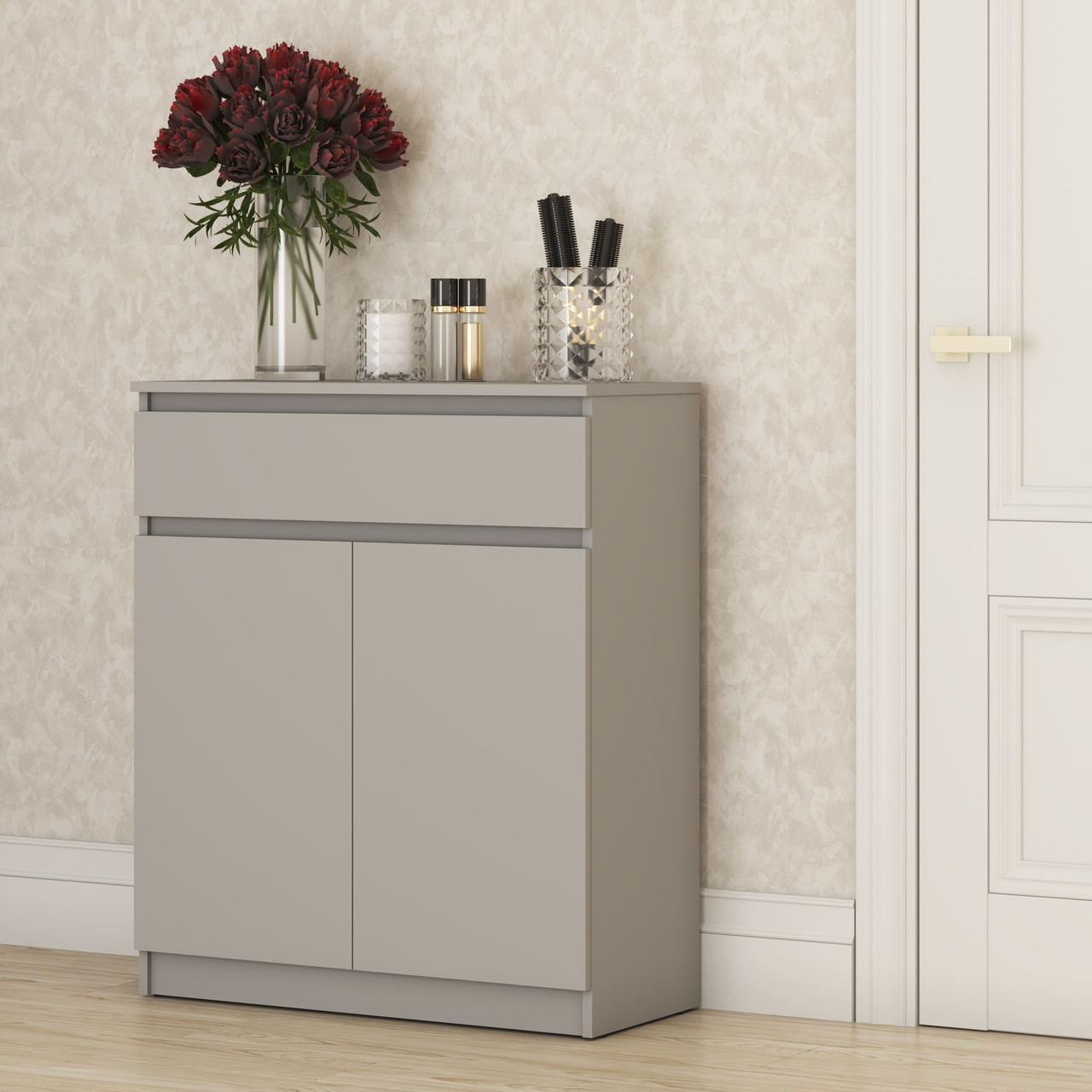 Стильний вузький комод тумба 80 см з полицями для взуття та шухлядою в передпокій коридор ЛДСП Нео Мебель Стар, фото 1