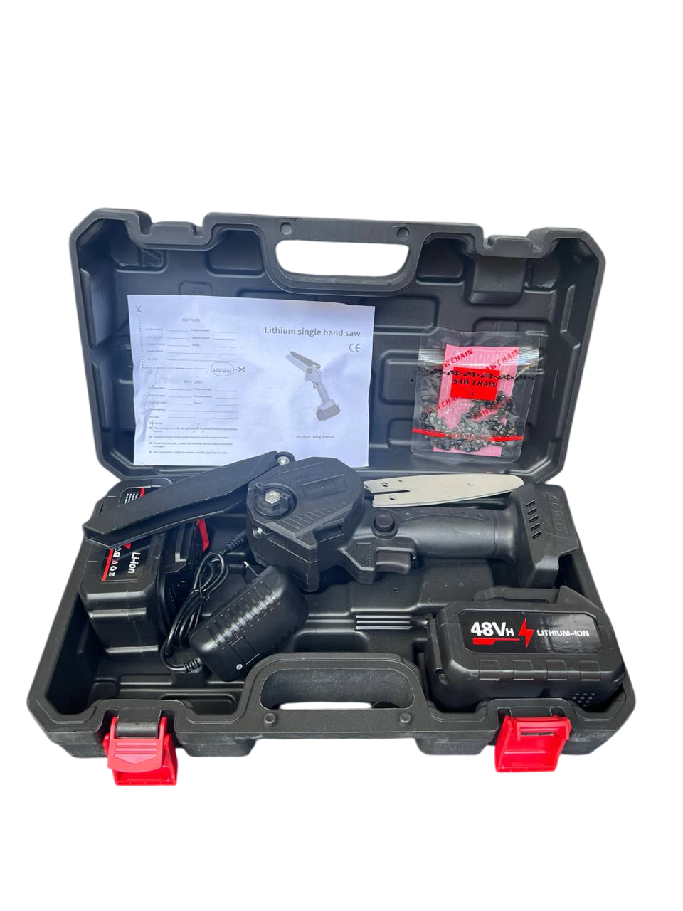 Мінівідрізна пила з літієвим акумулятором 2 шт. у комплекті (48 В), 4-дюймова ланцюгова пила (10)