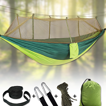 Гамак туристичний 220x120 см з москітною сіткою та кишенею Салатовий