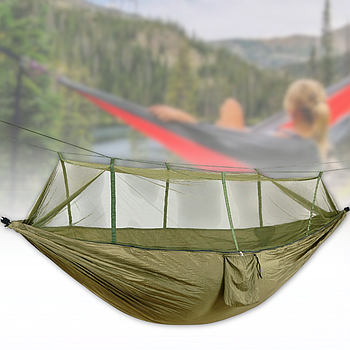 Гамак туристичний 220x120 см з москітною сіткою від комах та кишенею Хаки