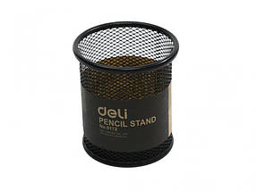 Підставка для ручок Deli 9172 чорна склянка кругла сітка метал, діаметр 90*98мм, Настільна офісна підставка, фото 2