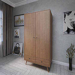 Дерев'яна дводверна шафа "Ліон" з двома шухлядами з дерева Дуб, фурнітура BLUM