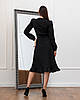 Класичне нарядне вечірнє плаття-міді з довгим рукавом, чорне, фото 6
