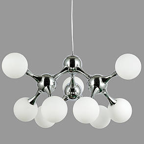 Підвісна люстра хром "Молекула" на 9 ламп (52-9816-9 CR+WH), фото 1