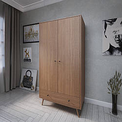 Дерев'яна дводверна шафа "Ліон" з великою шухлядою повністю з натурального дерева Дуб, фурнітура BLUM
