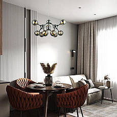 Підвісна люстра хром "Молекула" на 9 ламп (52-9816-9 CR+BK), фото 4