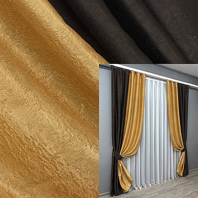 Комбіновані (2шт. 1,5х2,7м.) штори з тканини софт. Колір венге з золотистим. Код 014дк (373-1087ш) 11-0240