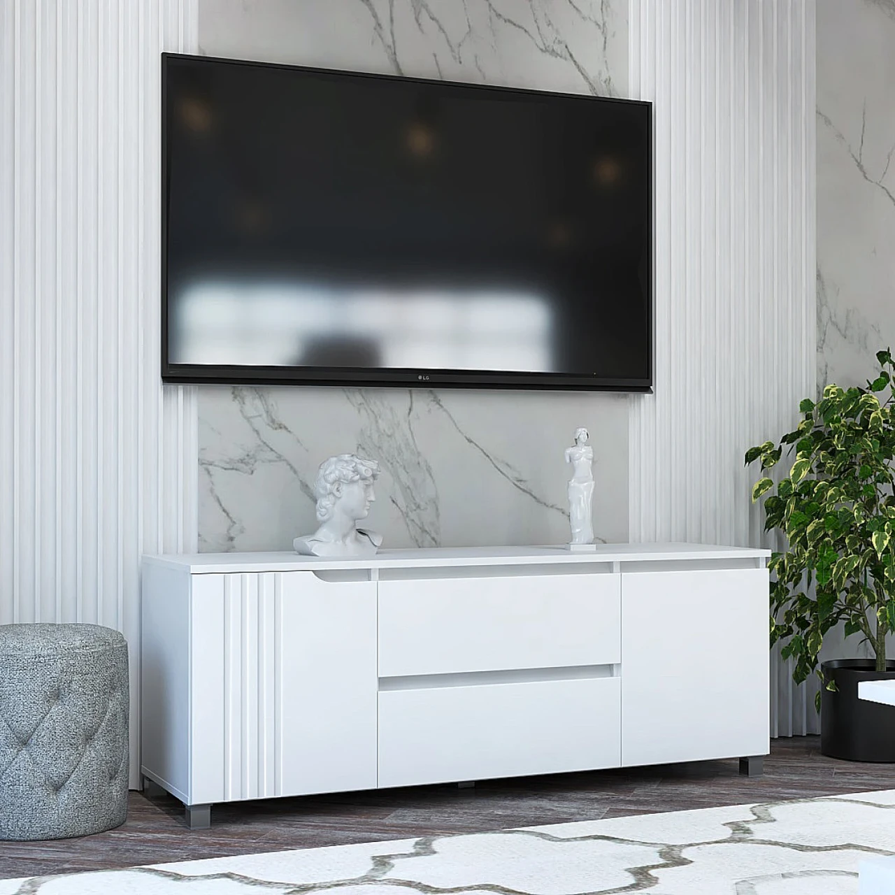 Сучасна тумба ТВ у вітальню 140 см Портленд К-212 з фасадами МДФ, фото 1