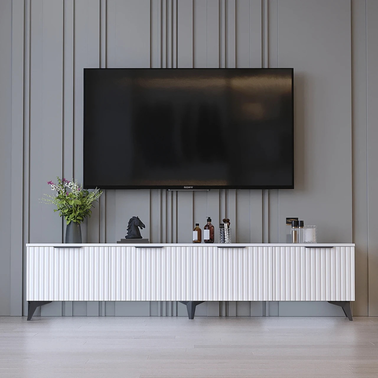 Сучасна тумба під телевізор на ніжках 200 см МДФ фасади Саванна Лофт К-504, фото 1