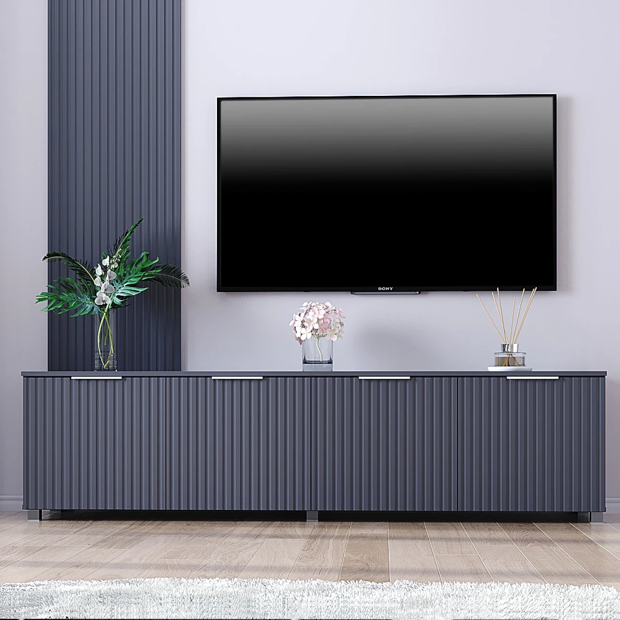 Тумба під телевізор 200 см Саванна К-214 фасади МДФ Антрацит, фото 1