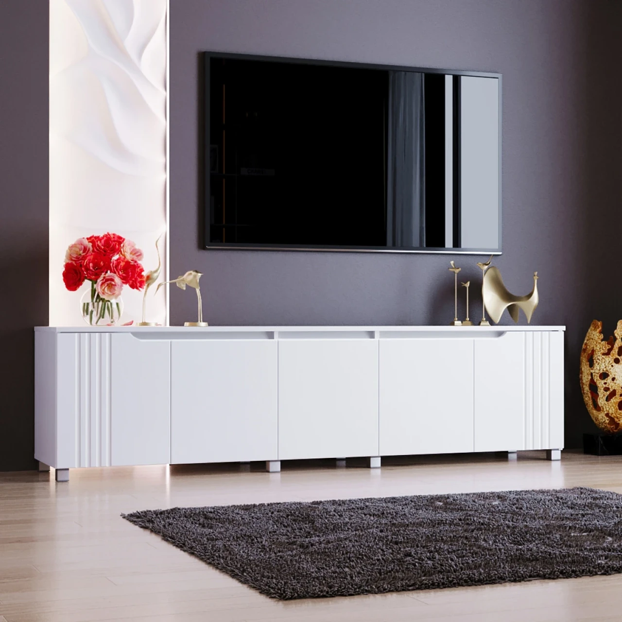 Сучасна тумба під ТВ у вітальню 200 см Портленд К-235 фасади МДФ, фото 1