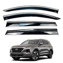 Дефлектори вікон (вітровики) для Hyundai Santa Fe 2018-2023 з нерж. хром полоскою (HAWK)