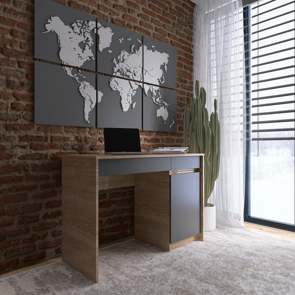 Письмовий стіл із 2 шухлядами та закритою секцією Еверест Сіті-1100 110,1х50,1х76,6 см Дуб сонома/Графіт (DTM-071103), фото 1