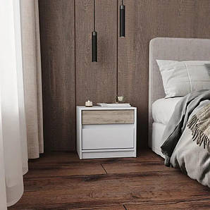 Тумба приліжкова Еверест Стайл-500 50,2х39х44,2 см Німфея Альба (білий)/Дуб краф сірий (DTM-071161)