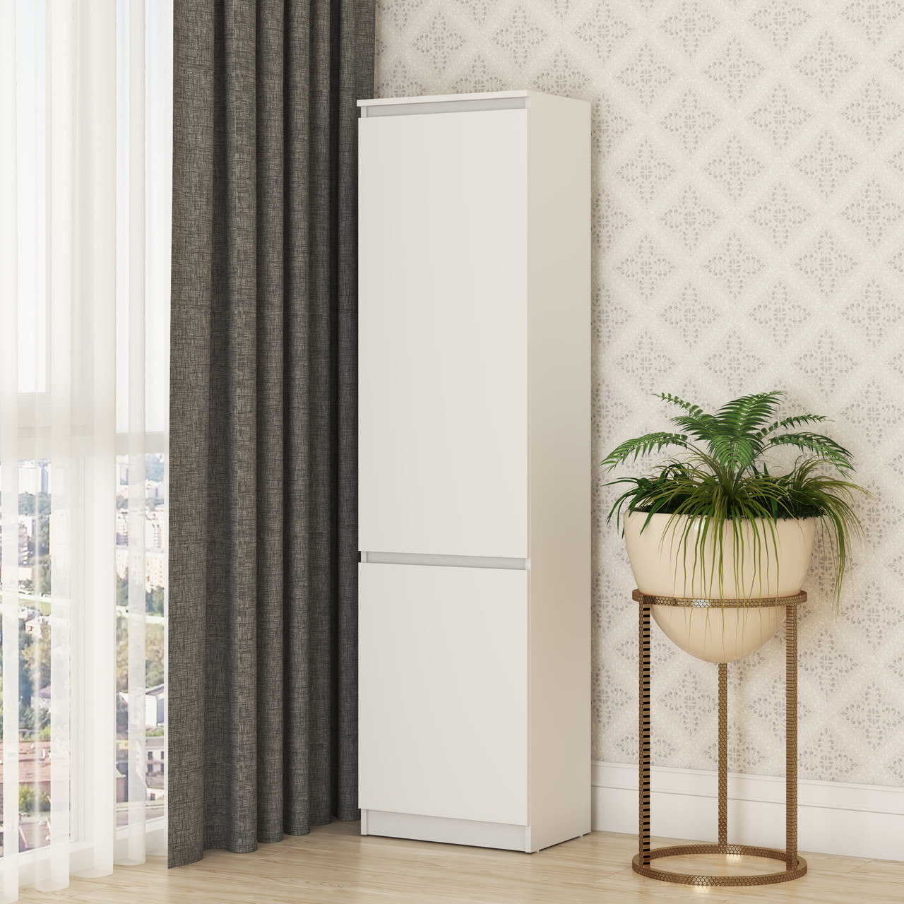 Стильна вузька шафа пенал 50 см зі штангою для верхнього одягу та полицями в передпокій коридор ДСП Нео Мебель Стар, фото 1