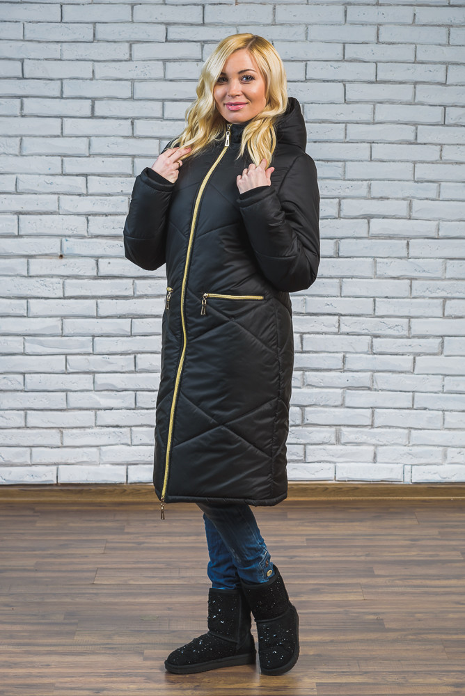 Жіноче зимове довге пальто чорне