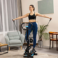 Степпер зі стійкою та еспандерами Hop-Sport HS-055S Noble синій тренажер міністепер для дому