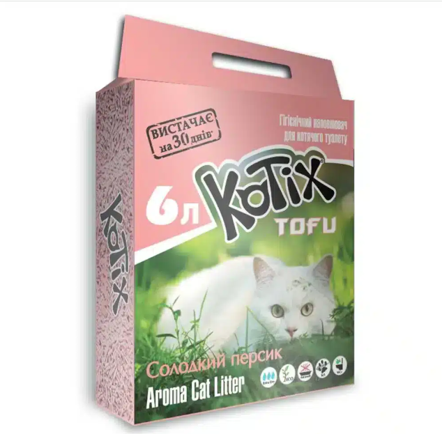 Kotix Tofu Соєвий наповнювач для котячого туалету з ароматом персика 6 л, фото 1