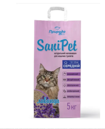 Наповнювач Природа Sani Pet бензонітовий для котячого туалету з лавандою 5 кг, фото 1