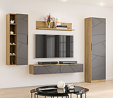 Сучасна модульна підвісна стінка під телевізор у вітальню зал у стилі модерн Вектор Мебель Сервіс