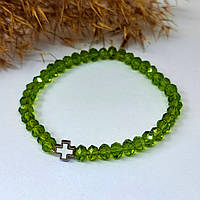 Браслет з хрестиком із зеленого криштального бісеру (монастир Варатець, Румунія)