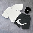 Чоловічий літній костюм Nike Футболка Шорти Кепка чорний з сірим Комплект Найк, фото 3