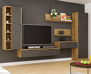 Сучасна модульна підвісна стінка під телевізор у вітальню, зал у стилі модерн Вектор 353 см Мебель Сервіс