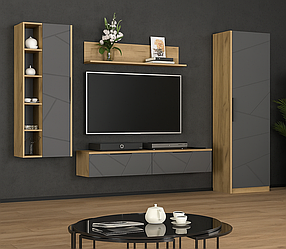 Сучасна стильна модульна навісна стінка під телевізор у вітальню, зал модерн Вектор 273 см Мебель Сервіс