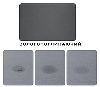 Килимок для сушіння посуду, що протиковзає 30×40 см сірий. Тканинна сушарка для посуду вологопоглинаюча, фото 5