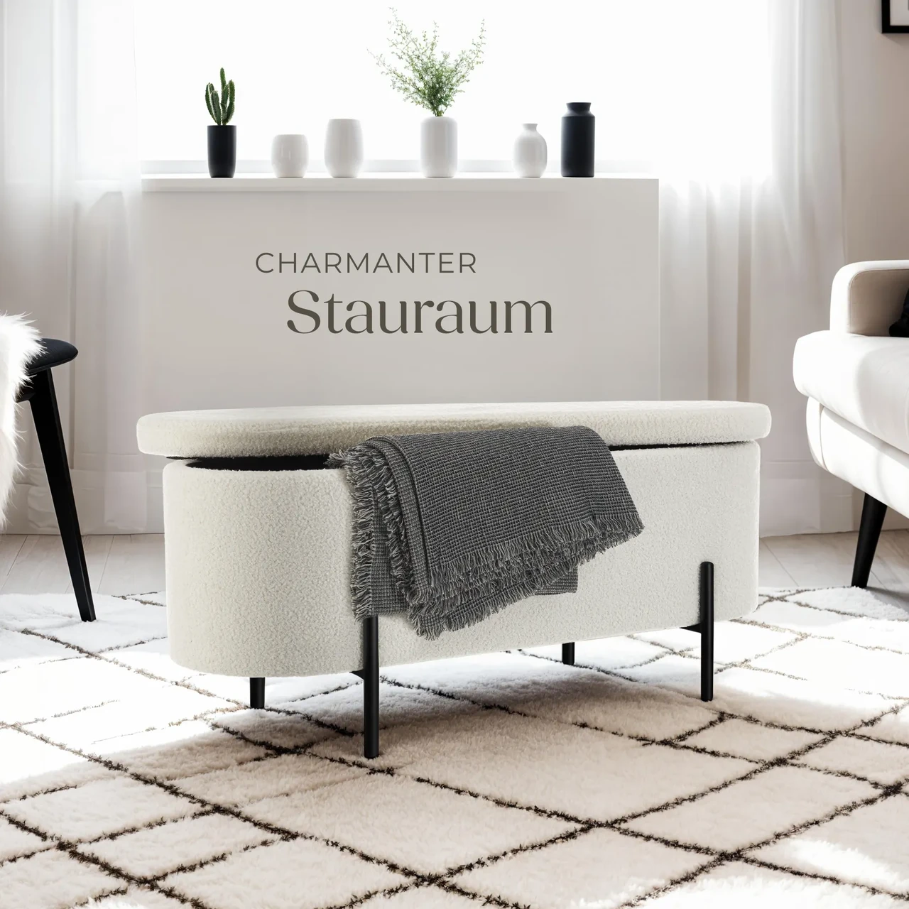 М'який пуф Lanja 97 x 36 x 42 см, колір кремово-білий