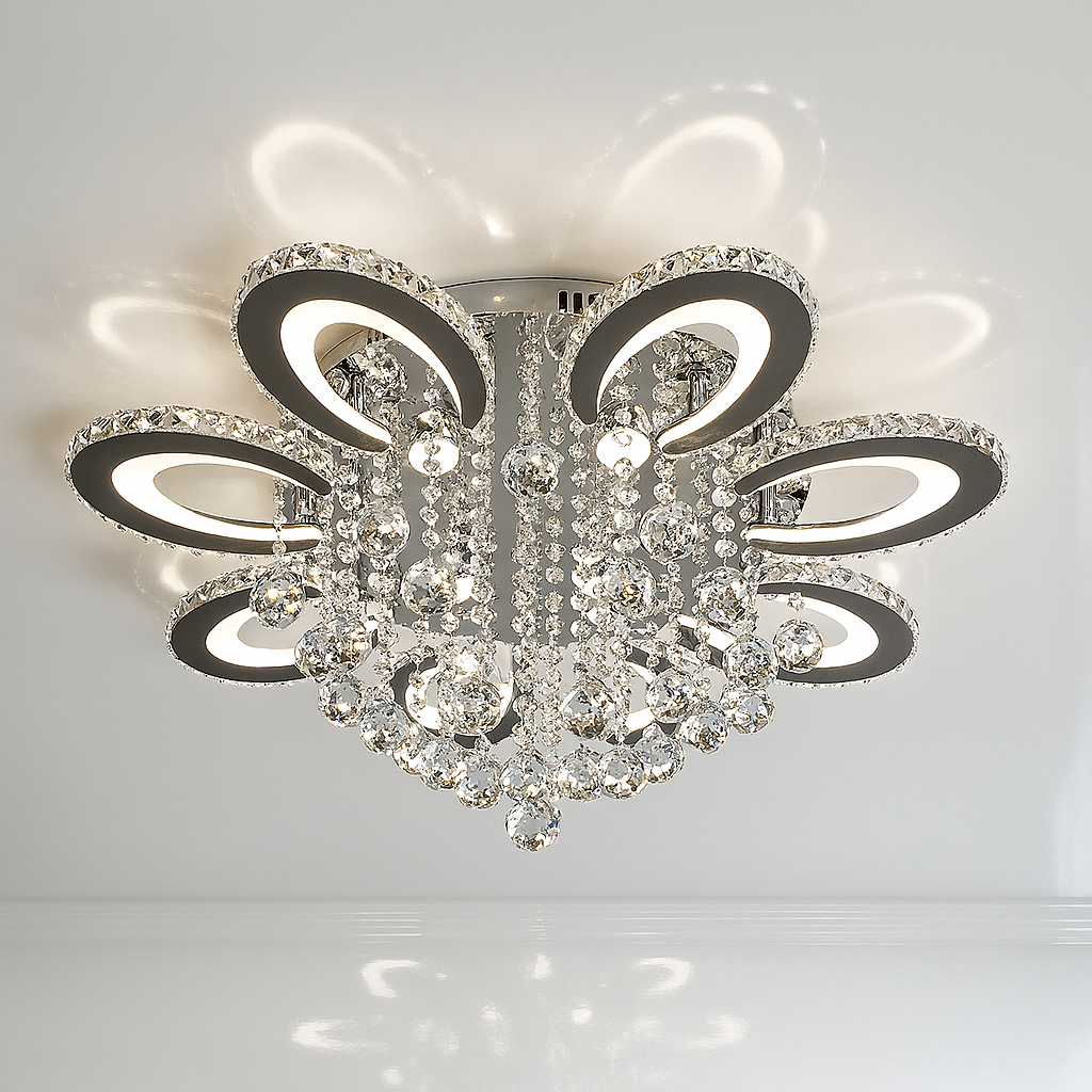 Led люстра з кристалами F+Light 318W до 40 м² колір Чорний + Хром FP-23504-8-5, фото 1