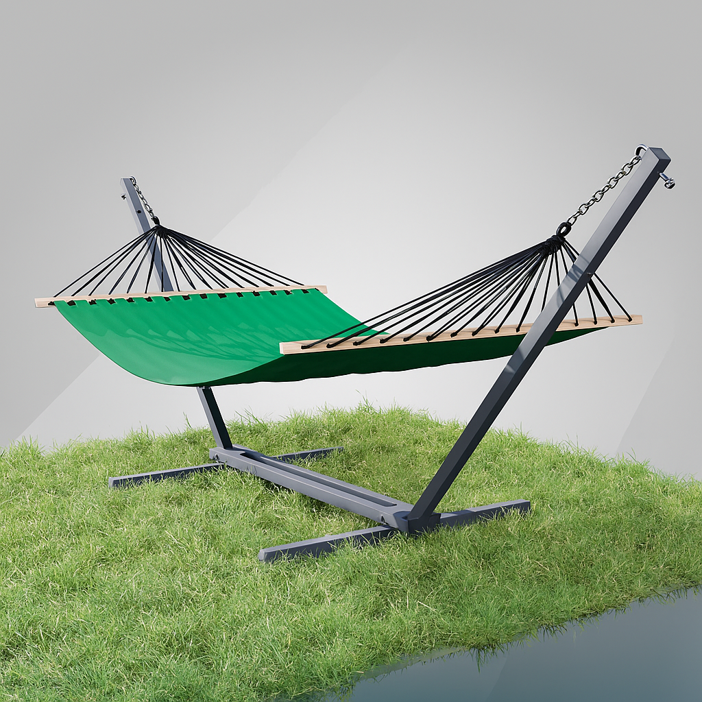 Стійка для гамака + Гамак з планкою двомісний WISH смарагдовий  XXL 200х150 WCG