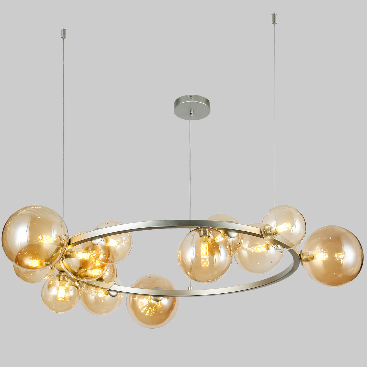 Сіра люстра 80см з куль на 15 ламп "Bubbles" (918-LP267-15 SGCH+BR)