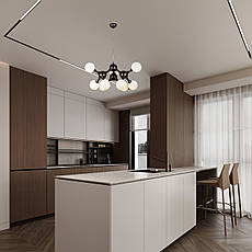 Підвісна люстра чорна "Молекула" на 9 ламп (52-9816-9 BK+WH), фото 4