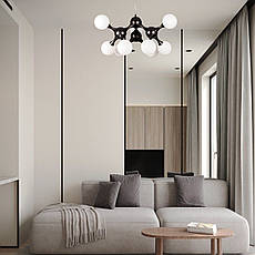 Підвісна люстра чорна "Молекула" на 9 ламп (52-9816-9 BK+WH), фото 3