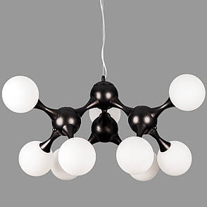 Підвісна люстра чорна "Молекула" на 9 ламп (52-9816-9 BK+WH), фото 1