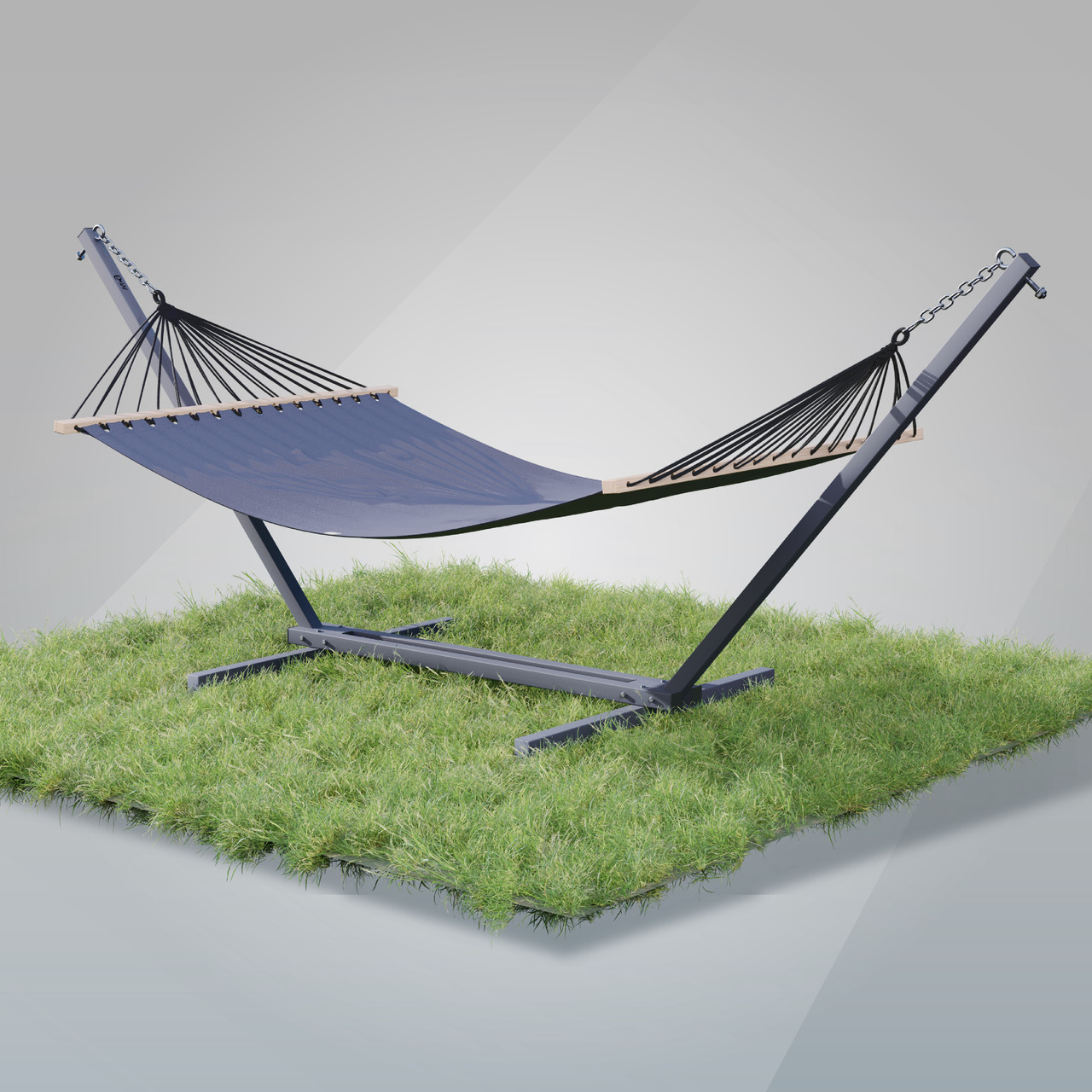 Стійка для гамака + Гамак з планкою двомісний WISH сірий  XXL 200х150 WCG