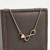 Браслет золотий тонкий ланцюжок з підвісками знаком нескінченність і сердечком 16 см